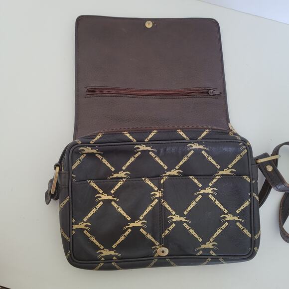 Longchamp Paris Signature Geniue Leather Brown Flap Shoulder Bag Purse Medium - Picture 5 of 10